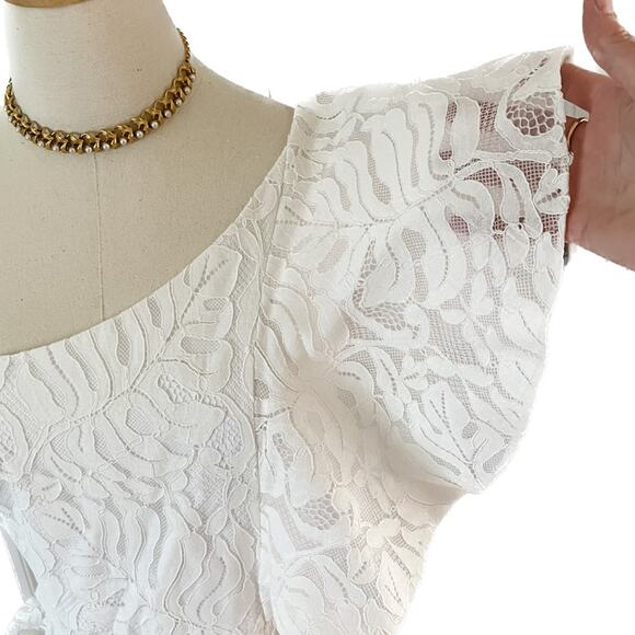 Borgo De Nor Lisa Mini Dress Ivory Lace Tiered Ruffle One Shoulder size US S 4/6 - Picture 8 of 12